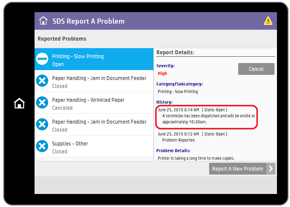 SDS Report a Problem 2-1